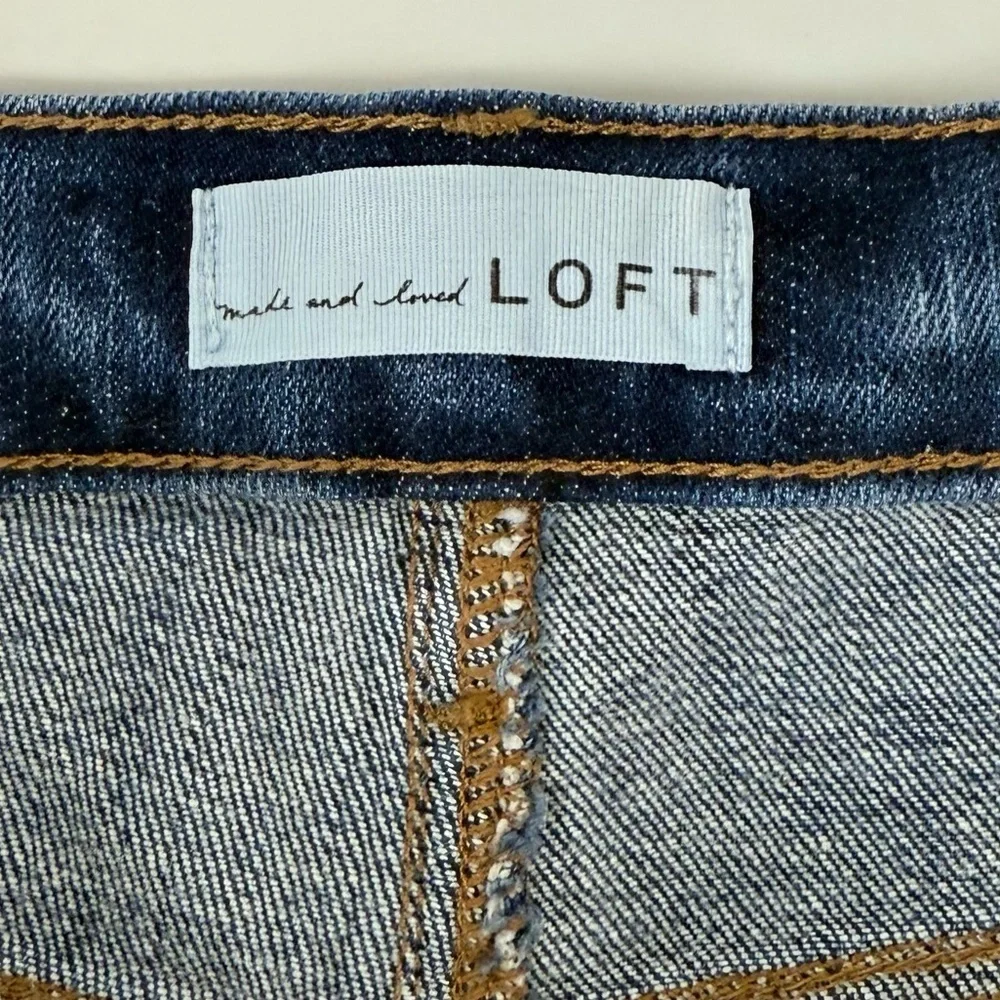 Loft Jeans Womens Size 12 31 Blue High Rise Waist Straight Crop Raw Hem NWT